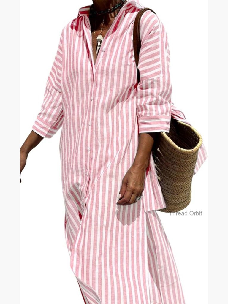 Women's Casual Maxi Shirt Dress Long Sleeve Button Down A-Line